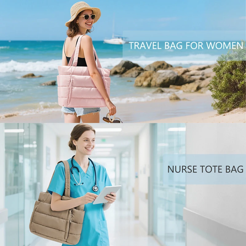 Tote Bag for Women, Lightweight Puffy Tote Bag with Compartments Shoulder Bag Handbag for Travel, Work, Gym - 6