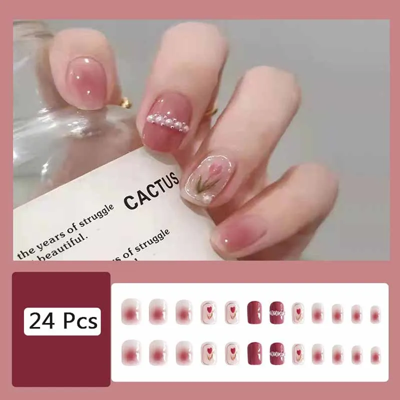 أظافر مربعة مزيفة على الطراز الفرنسي للنساء ، ضغط...