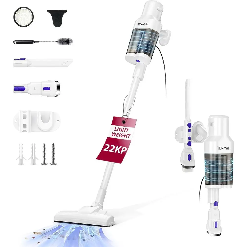 Electric Vacuum Cleaner 600W 22KPA Full-Size Stick Cleaner with 800ML Dual-Layer Cyclone Dust Cup, HEPA Filtration, Lightweight image 1