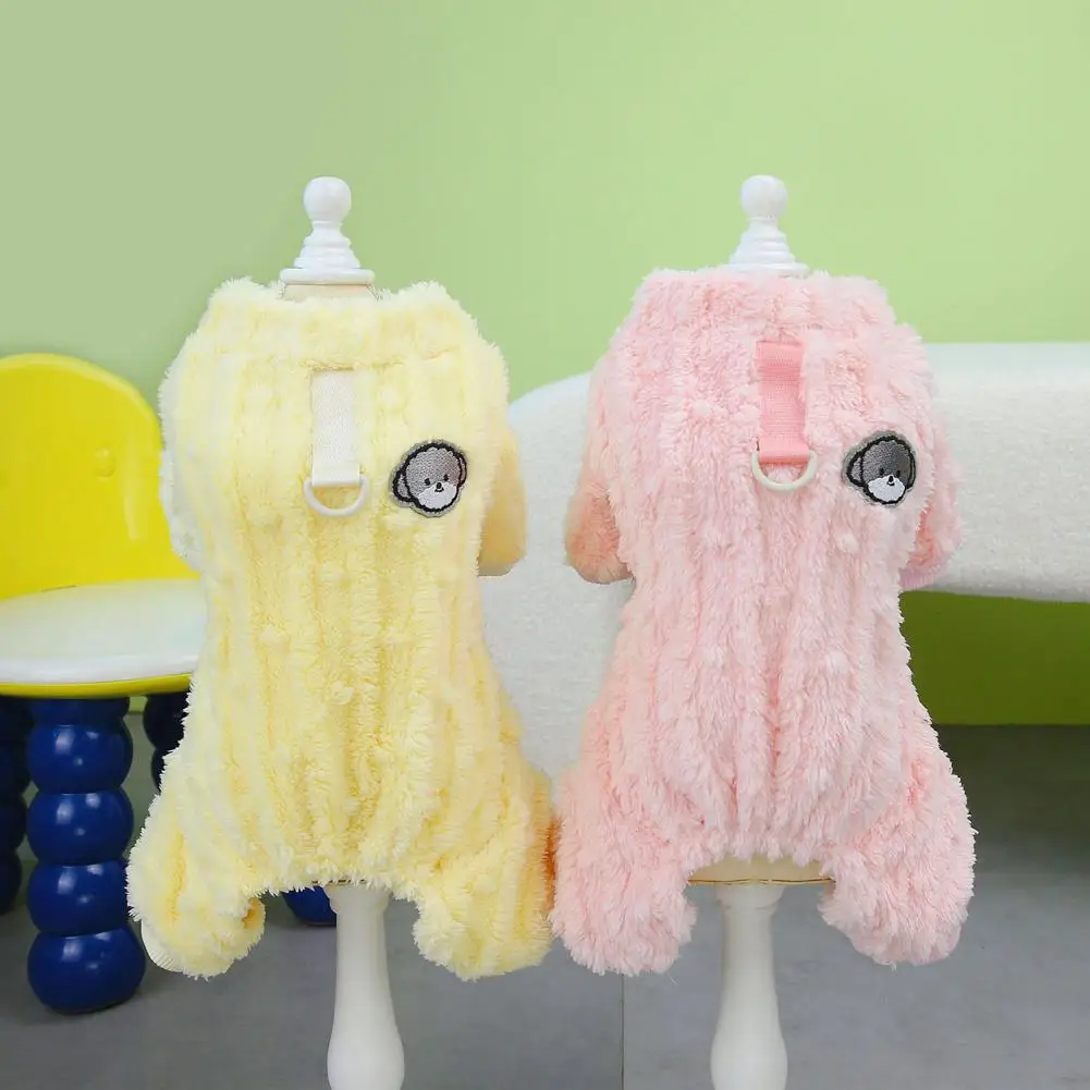 

Pet Pullover Winter Warm Coral Fleece Pet Jumpsuit with Traction Ring for Dogs Cats Four-legged Pullover Pet Costume Coat