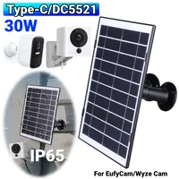 Chargeur solaire 30W Micro USB/USB-C/DC5521, Kit de panneaux solaires, étanche IP65, câble de chargement de 9,8 pieds, Compatible avec EufyCam/Wyze Cam 1
