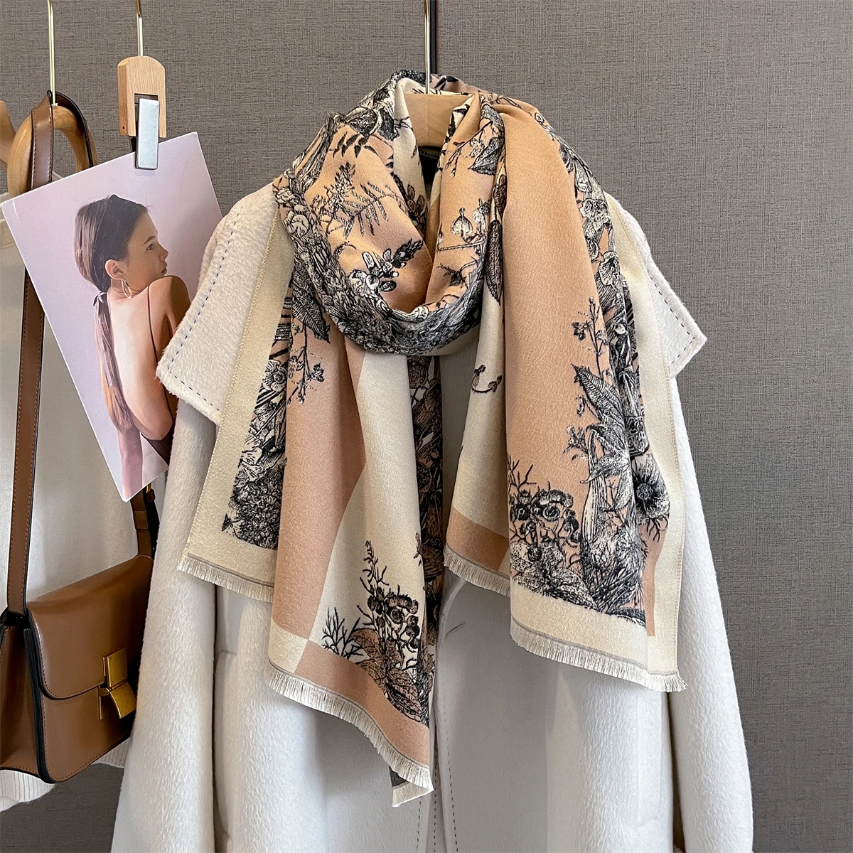 Ethnic Style Shawl, Women'S Outfit, Double-Sided Imitation Cashmere Scarf, Blanket Cape, Autumn And Winter Christmas Day Cape, Thickened