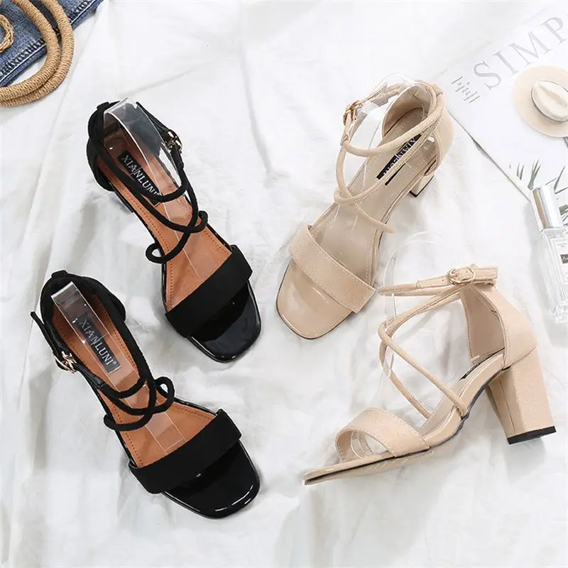 

Womens Ankle Strap Sandals Ladies Strappy Comfortable Non-Slip Heels 6-8cm Block Heel Fairy Wind Sandals Party Shoes