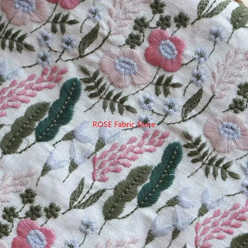 식물과 꽃 자수 면과 린넨 원단 소파 베개 식탁보 DIY 수제 원단 일본 스타일