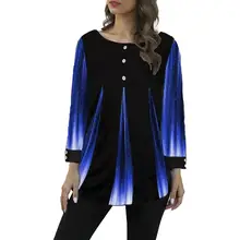 

Shirt Women Spring Summer Blouse 3/4 Sleeve Casual 3D Gradient Printing Female Fashion Shirt Tops StreeShirt