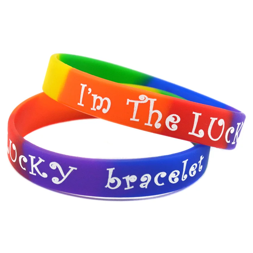 1 Stück Ich bin das Glück-Armband, religiöses Glaubens-Silikonarmband, Regenbogenfarben, positive Energie, geprägter/bedruckter Armreif – Detail 8