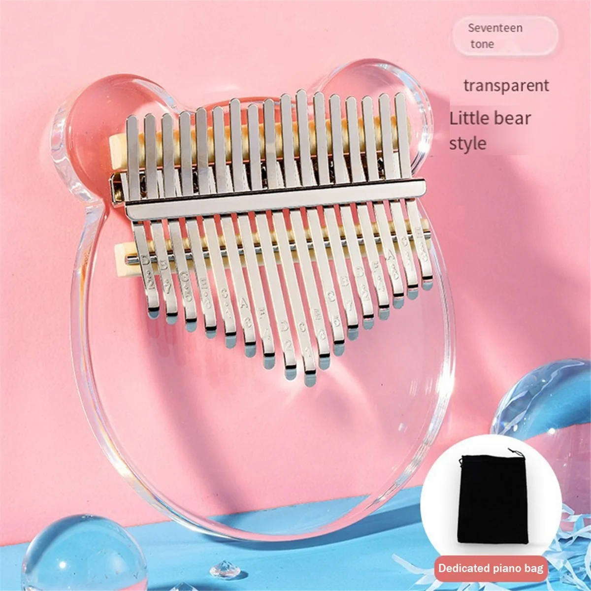 A51Q-Kalimba 17 Keys Thumb Piano, Clear Transparent Acrylic Finger Piano Instrument