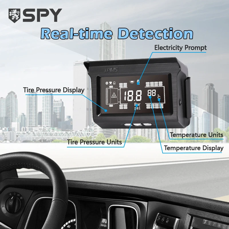 SPY 8 휠 태양광 자동 디지털 타이어 압력 모니터링 시스템, TPMS 센서, 트럭용 타이어 게이지