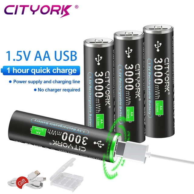 6 piles AA--Batterie Lithium-ion 1.5v, 3000mwh, Rechargeable Par