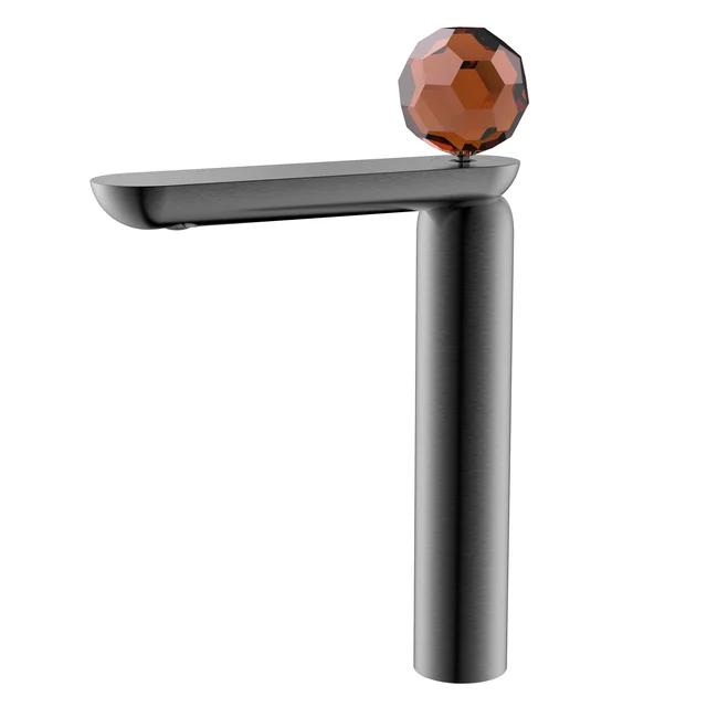 ก๊อกน้ำอ่างล้างหน้าสีเทา ทองเหลือง ก๊อกผสมน้ำร้อนน้ำเย็น ติดตั้งบนเคาน์เตอร์ห้องน้ำ ดีไซน์สวยงาม พร้อมหัวก๊อกทรงกลมแก้ว 1