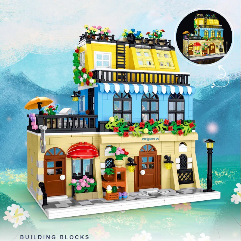 Street View Series City The Garden Hotel Building Blocks Creative Expert Pub Bar Model Bricks Toys For Kid Birthday Gift Moc