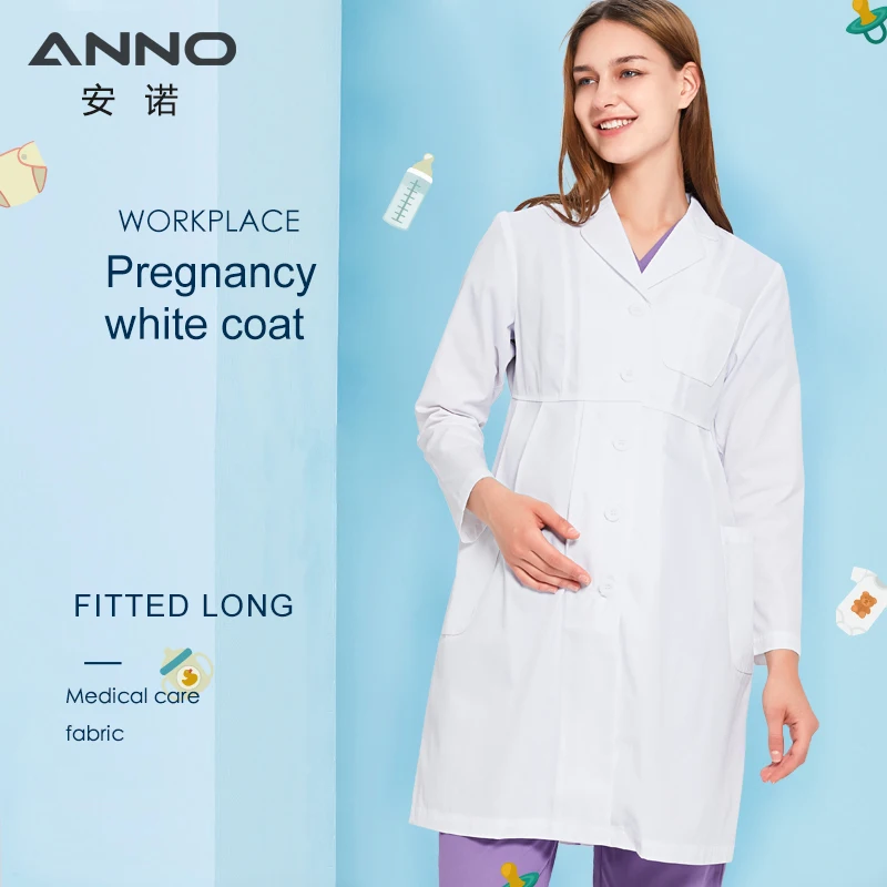 

ANNO White Lab Coat Pregnancy Doctor Uniform Maternity Outfit Outwear Pregnant Medical Clothing Clinic Overall Pharmacy Gown