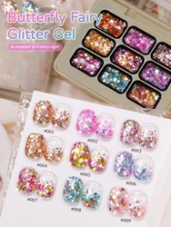 Butterfly Fairy 9 - Color Glitter Gel Nail Art Set - Vibrant Multicolor Chunky Glitters (Hudiexianzi)