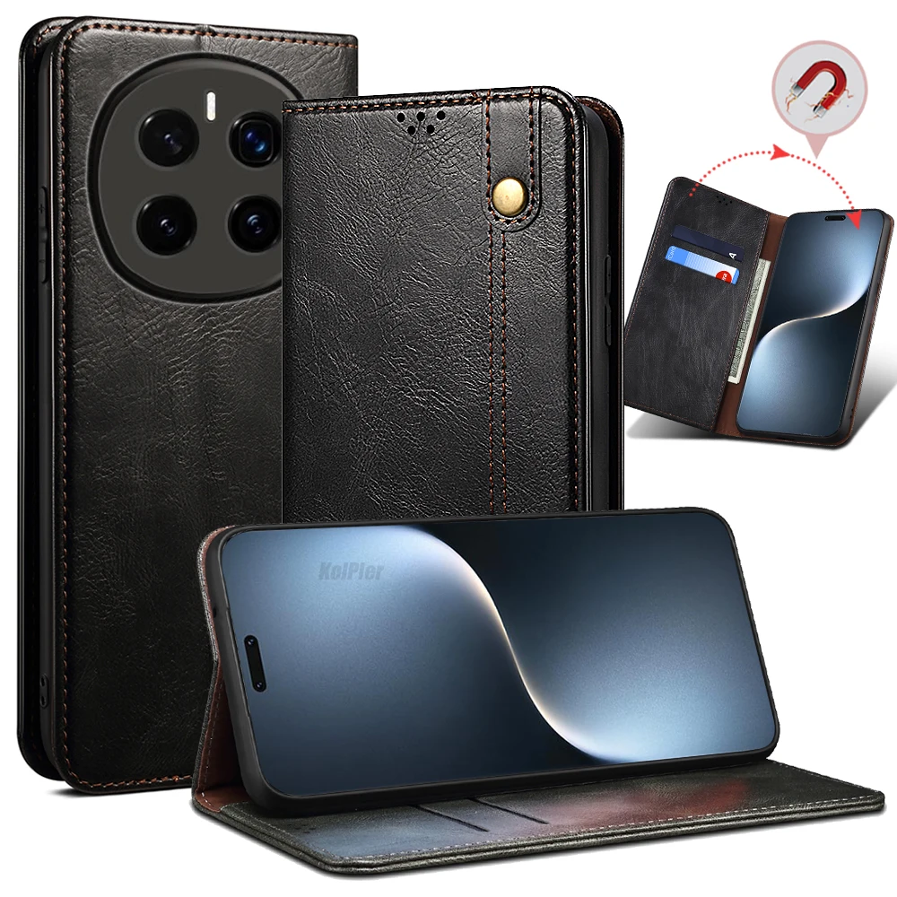 Luxury Leather Flip Wallet Case with Card Slot and Magnetic Closure