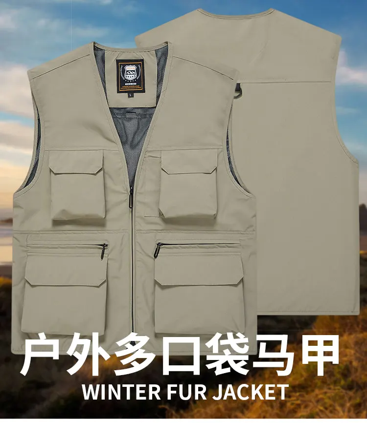 2024 New Large Size Quick-Drying Work Vest Mens Fishing Wear Camping Sleeveless Jacket Outdoor Male Waistcoats Many Multi Pocket