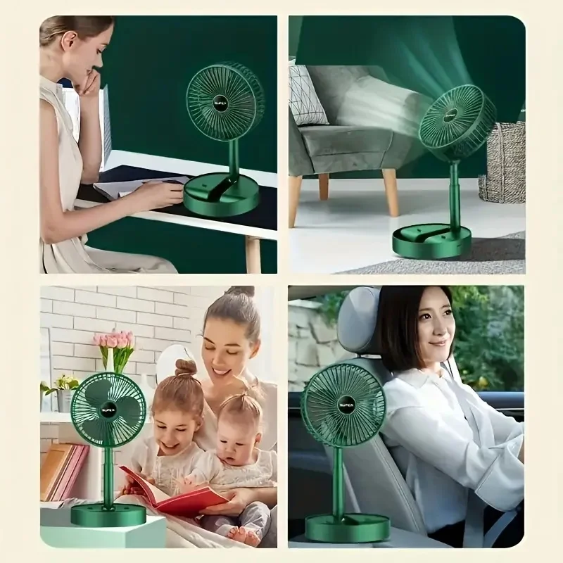 Stand Fan, 6 Inch Folding Portable Telescopic Floor/USB  with  Rechargeable Battery,3 Speeds Super Quiet Adjustable Height 4