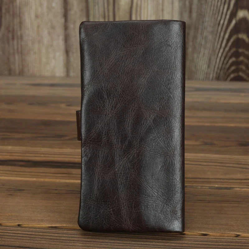 Genuine Leather Long Wallet Real Cowhide Leather Purse for Men and Women