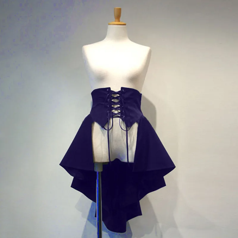 Gonna da donna steampunk vittoriana pirata da donna rinascimentale maxi gonna elastica a vita alta medievale gonna con coulisse increspature vintage lunghe gonne, A2 blu scuro, XXL