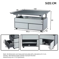 Table basse pliable, avec une plaque hydraulique double et un espace de rangement, sur roulettes, pour le salon, en aggloméré gris et blanc 8