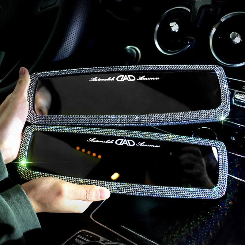 Crystal Rhinestone Car Rearview Mirror Covers Diamond Bling Car Interior Decoration Accessories Fit For Lady Woman Girls Gift