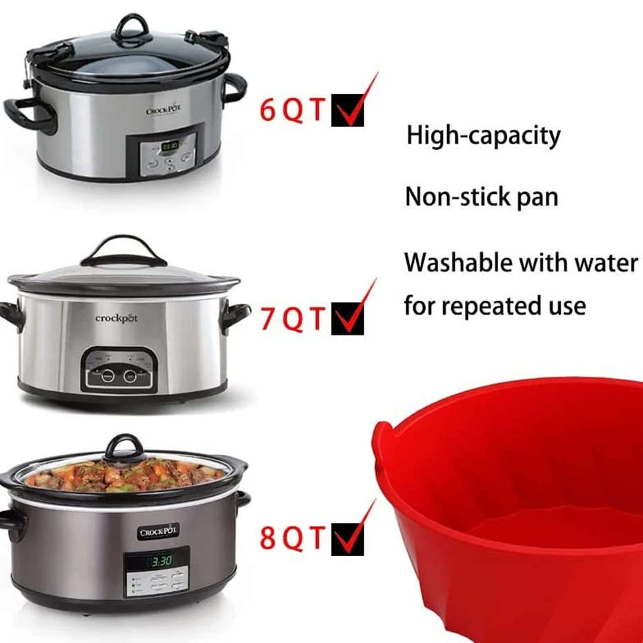 Wiederverwendbare Crock Pot Liner, Silikon-Slow Cooker Liner, leicht zu reinigen, auslaufsichere Crock Pockets, passend für ovale Crock Pots mit 6 bis 8 Quarts_voghion.com
