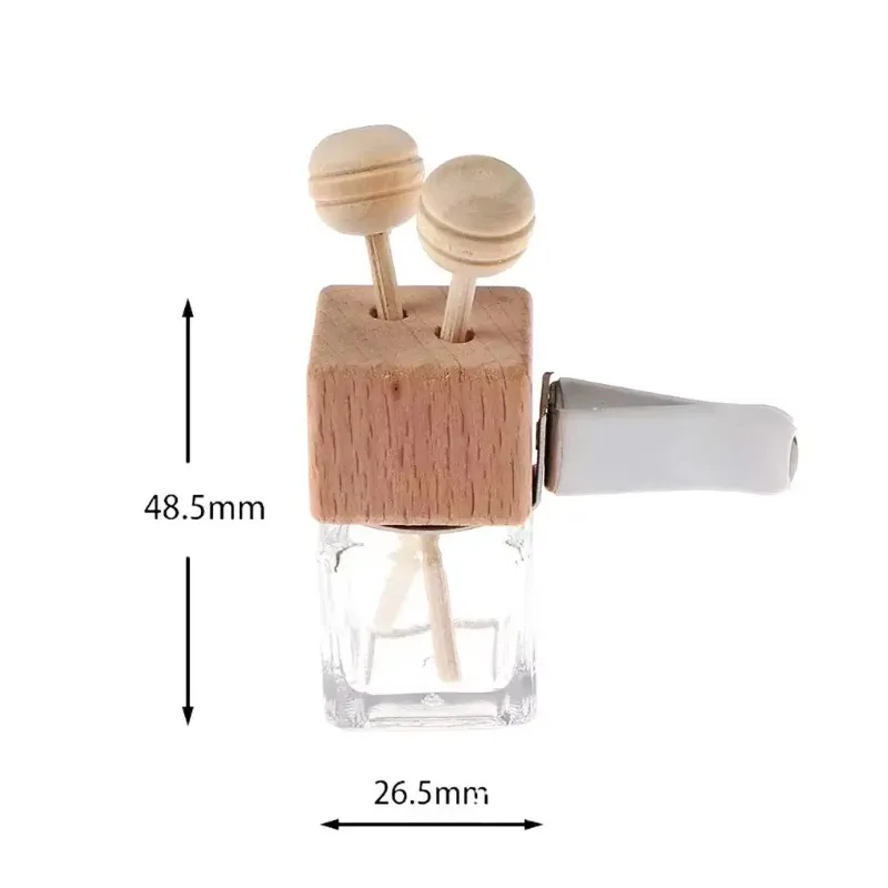 8ml Empty Car Air Freshener Pendant Clip Vent Outlet Diffuser Essential Oil Glass Vial with Wooden Cap Car Fragrance Container 4