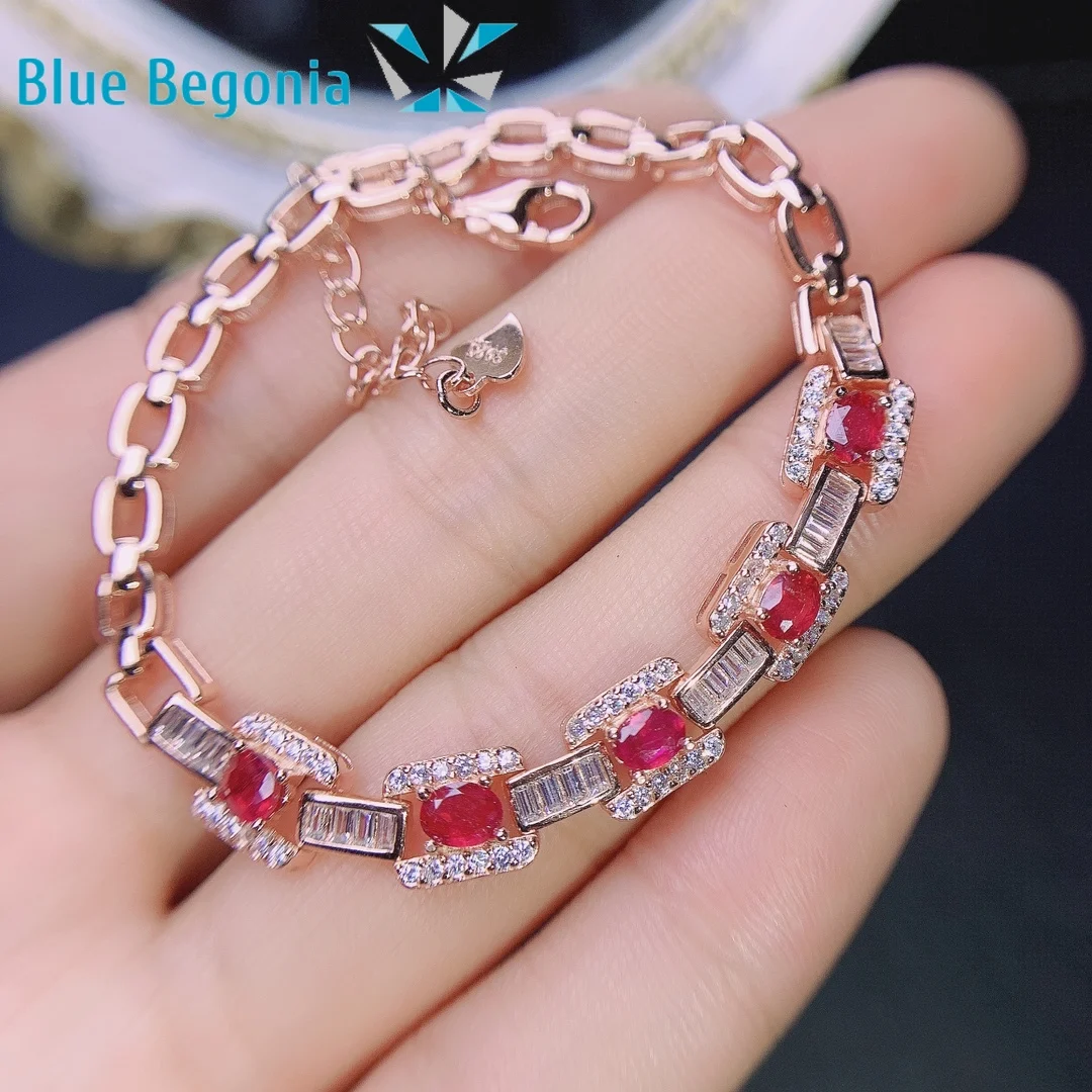 Ruby Glass Filled Gemstone CZ Oval Normal Cut Prong Set Tennis Bracelet –  Saksham Gems