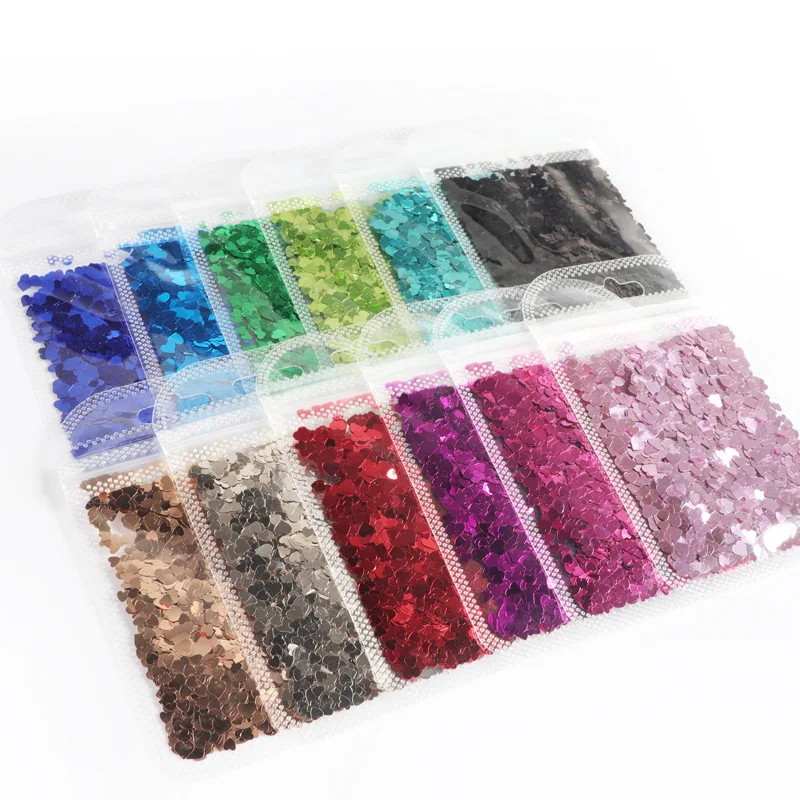 Shiny Red Black Love Heart Nail Art Sequins Mixed Size Paillette