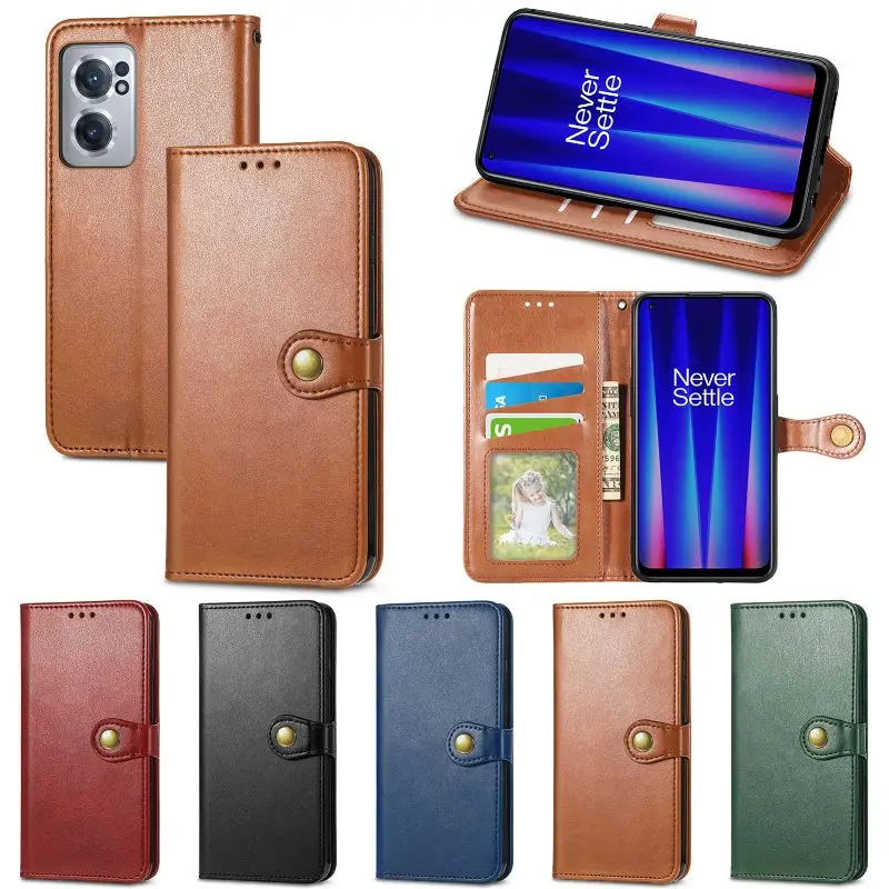 Solid Color Leather Card Wallet Phone Case For OnePlus 11 10T 9R 8T 7T