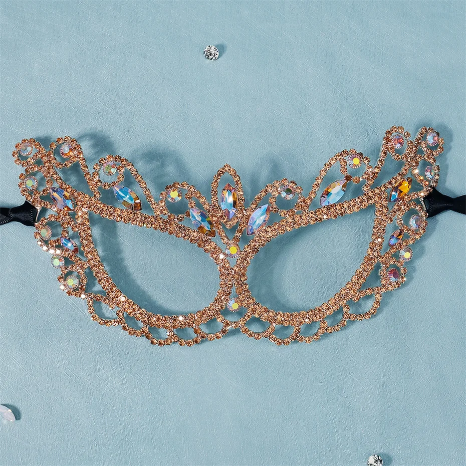 Efily Gold Color Crystal Rhinestone Mask for Women Jewelry Eye Mask Ball Halloween Cosplay Party Wedding Prom Face Accessories