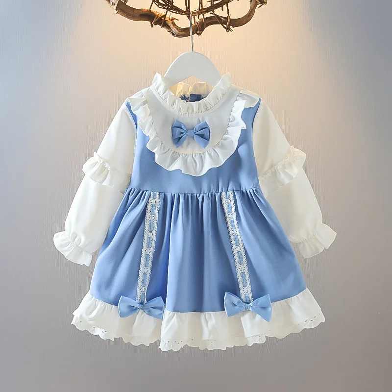 2022 Spring Summer Girls' Dress Lolita Style Blue Bow Pleated Dress Baby Princess Dress for Ages 1 2 3 4 Yeal baby boy dress Dresses