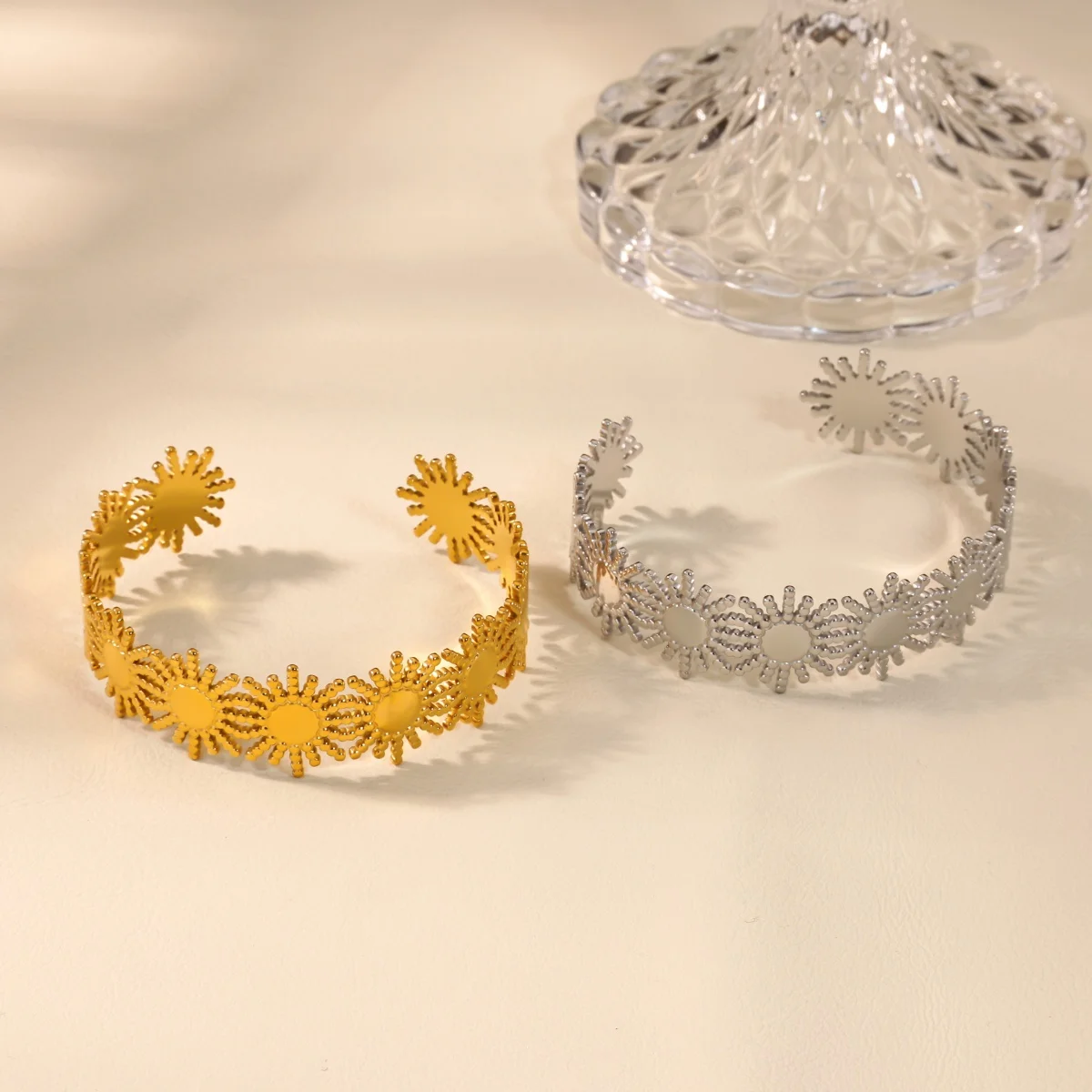 Vintage Spliced Sun Bangles Women Stainless Steel Geometric Bracelet