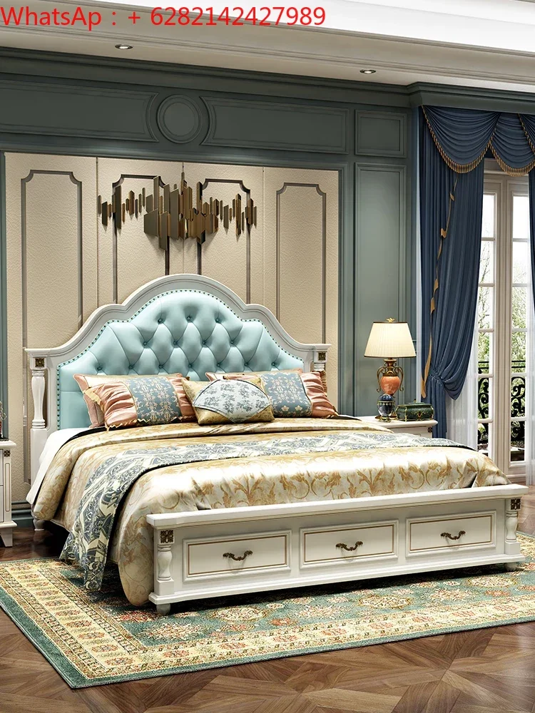 

bed Modern simple double solid wood American furniture master room wooden Princess storage European wedding