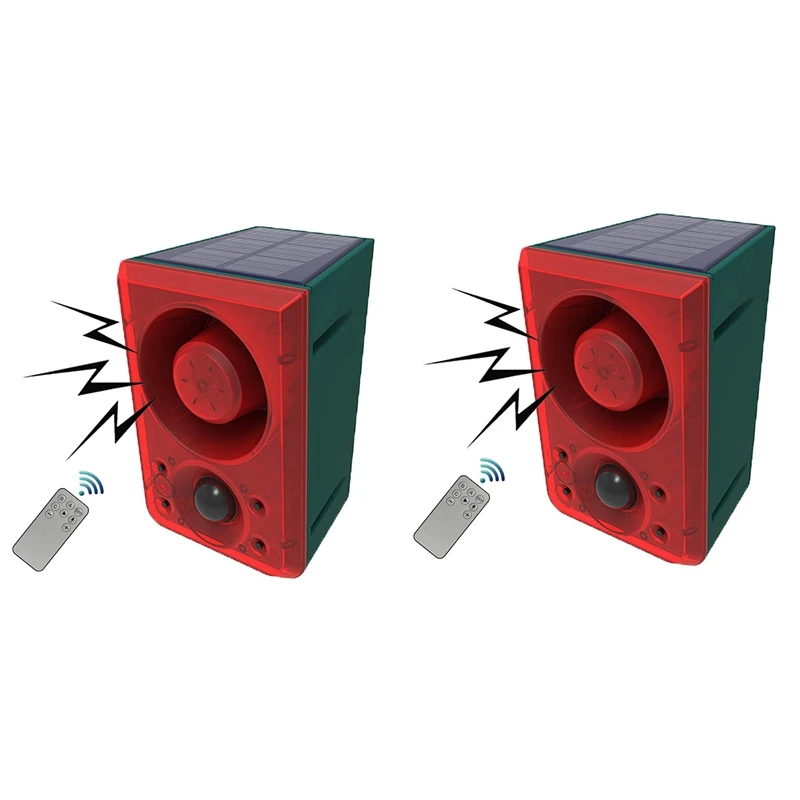 2X Allarme Sensore Di Movimento Solare Con Telecomando, Sistema Di Allarme Di Sicurezza Allarme Sonoro Sirena 130Db