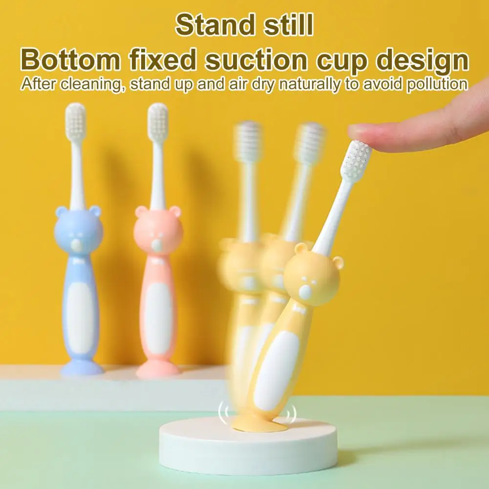 

3Pcs Kid Toothbrushes Bottom Suction Cup Soft Bristles Dental Caring PBT Cartoon Bear Baby Toothbrushes Health Caring Tool