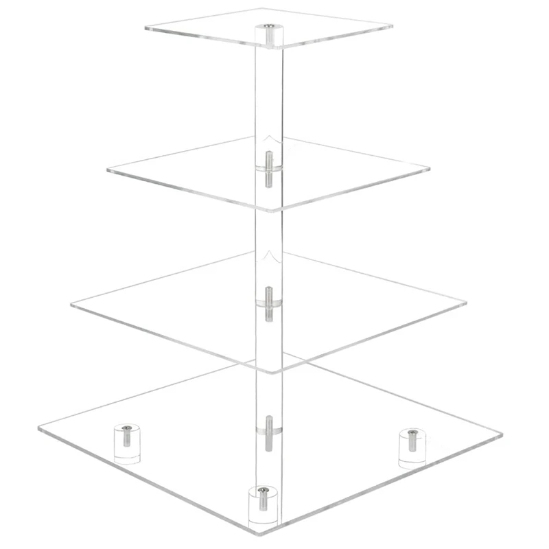 

4 Tier Cupcake Stand Acrylic Cupcake Display Stand Dessert Serving Towers with LED Light for Weddings (Warm Light)