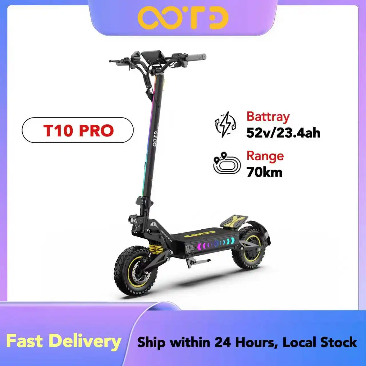 Trottinette électrique OOTD T10 PRO pour adultes, 1300W*2, double moteur, 52V23.4AH, vitesse 65KM/h, autonomie 70KM, 11'' tout-terrain, sac à dos offert 1 Trottinette électrique OOTD T10 PRO pour adultes, 1300W*2, double moteur, 52V23.4AH, vitesse 65KM/h, autonomie 70KM, 11'' tout-terrain, sac à dos offert 1