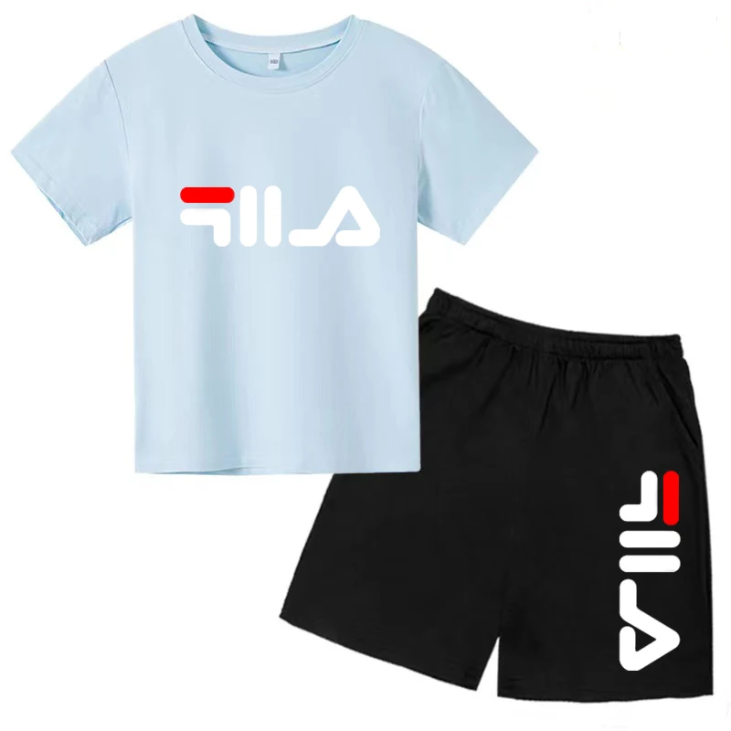 Kids Summer Causal Letter Print Soft Round Neck T-shirts+Pants 2pcs Sporty Suits 2-13 Years Boys Girls Outfits Children Clothes