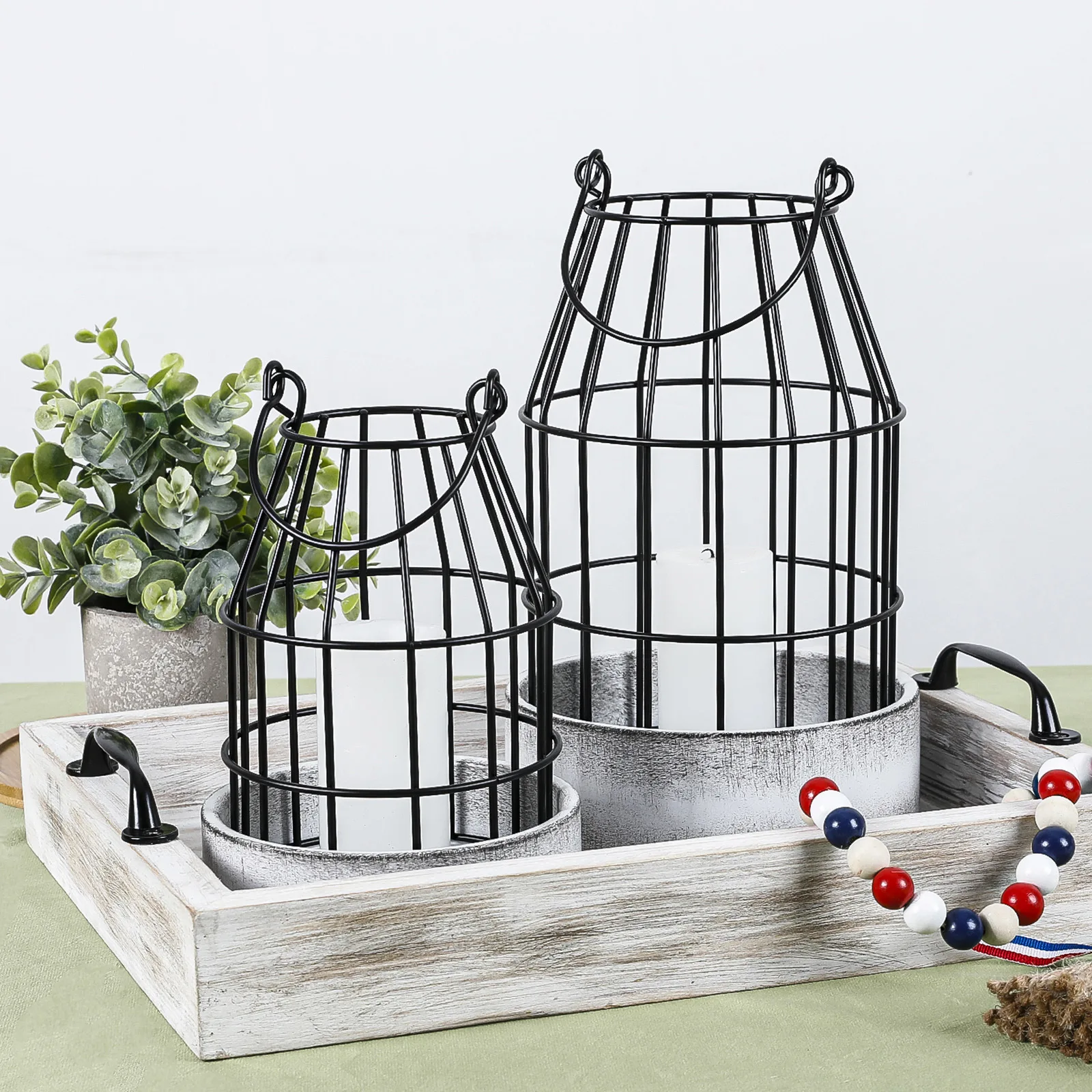 

2PCS Metal Lantern Candle Holder For Farmhouse Living Room Fireplace Cover Kitchen Table Decoration Countryside Candlestick