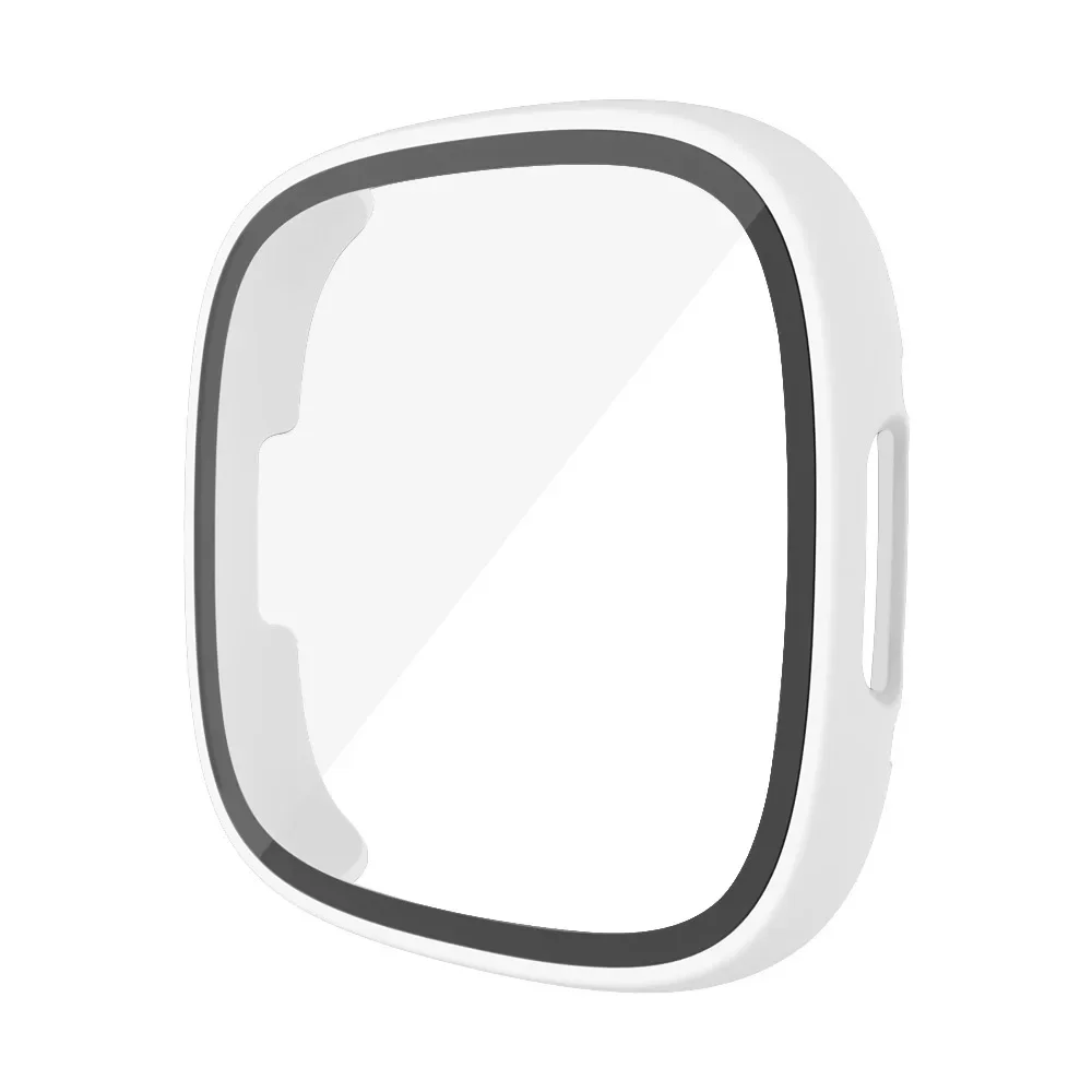Displayschutzfolie für Fitbit Versa 4/Sense 2, harte PC-Bumpe, schützende HD-Gehäuse aus gehärtetem Glas, Rundum-Vollabdeckung, Stoßstangenschale
