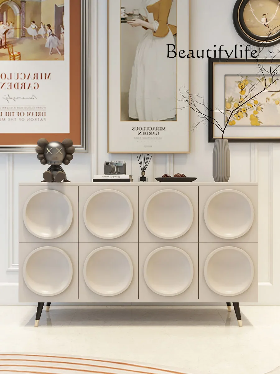 

Nordic Solid Wood Entrance Cabinet Household Cream Style Simple Curio Cabinet