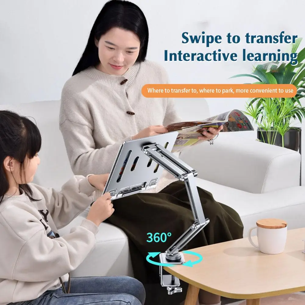 

360° Rotatable Laptop Stand Clamp Tablet Hightening Folding Tablet Support Dissipation Aluminum Arm Laptop Holder Stand T4N8