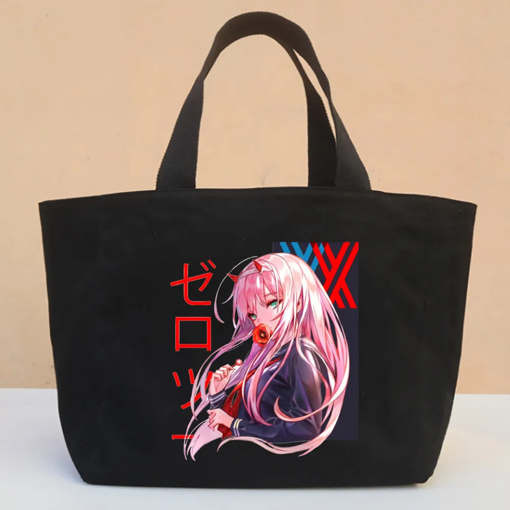 

Сумка-тоут ZERO TWO в стиле аниме, холщовые сумки унисекс, сумки для покупок с принтом, Повседневная Складная Сумочка на плечо