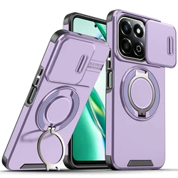 Magnetic Metal Ring Stand Armor Case with Slide Window Lens Protection - Honor X7d 4G or 5G (Purple)