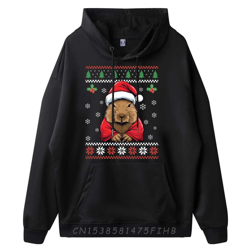 Capybara Ugly Christmas Sweater Xmas Men's long Sleeve Hoodies Birthday Christmas Sweatshrt Outdoor Hoodies Retro Crewneck Capybara Ugly Christmas Sweater Xmas for Adults Kids black