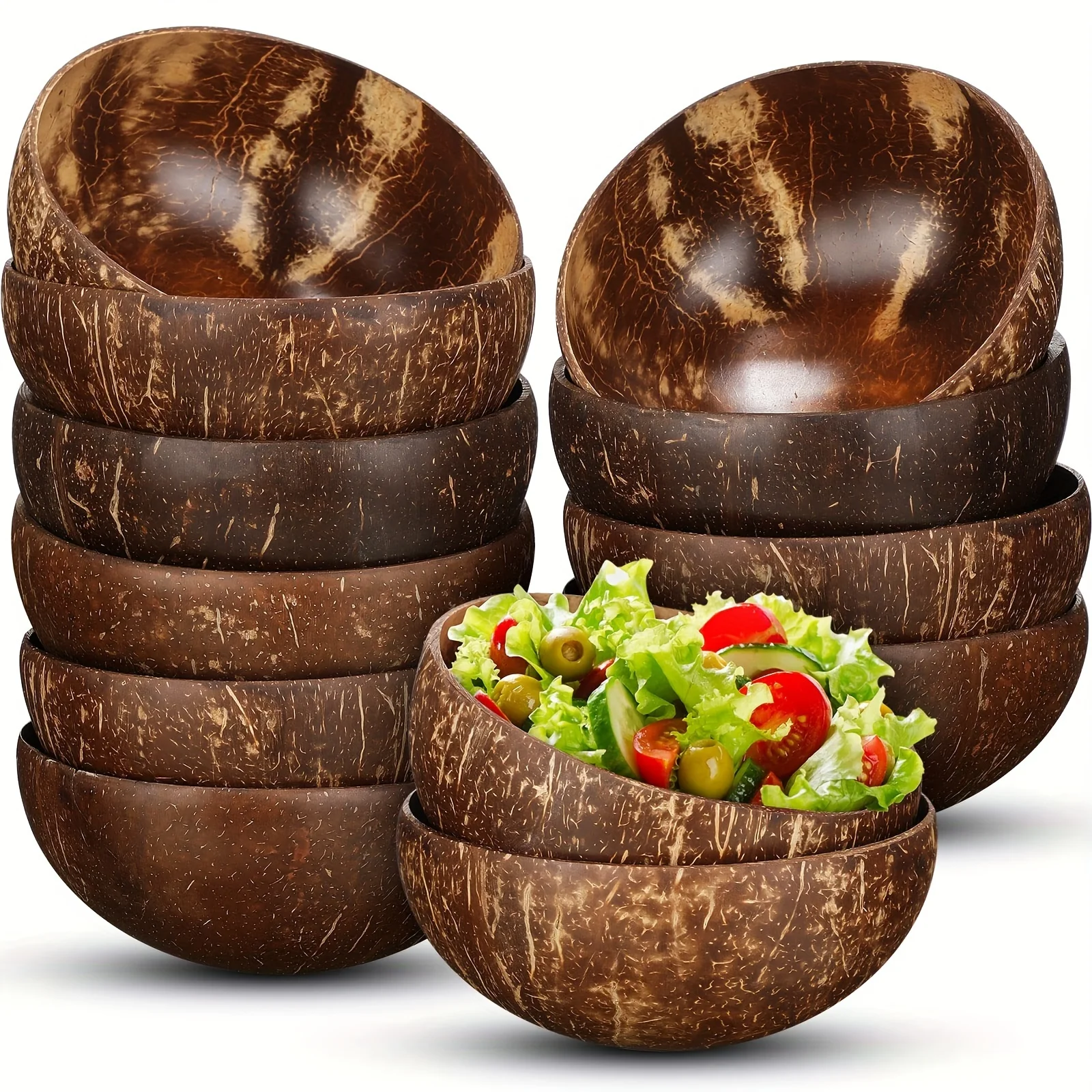 Coconut Shell Bowls Polished Wooden Bowls Natural Smoothie Acai Salad for Vegan Gifts Kitchen Decorcc
