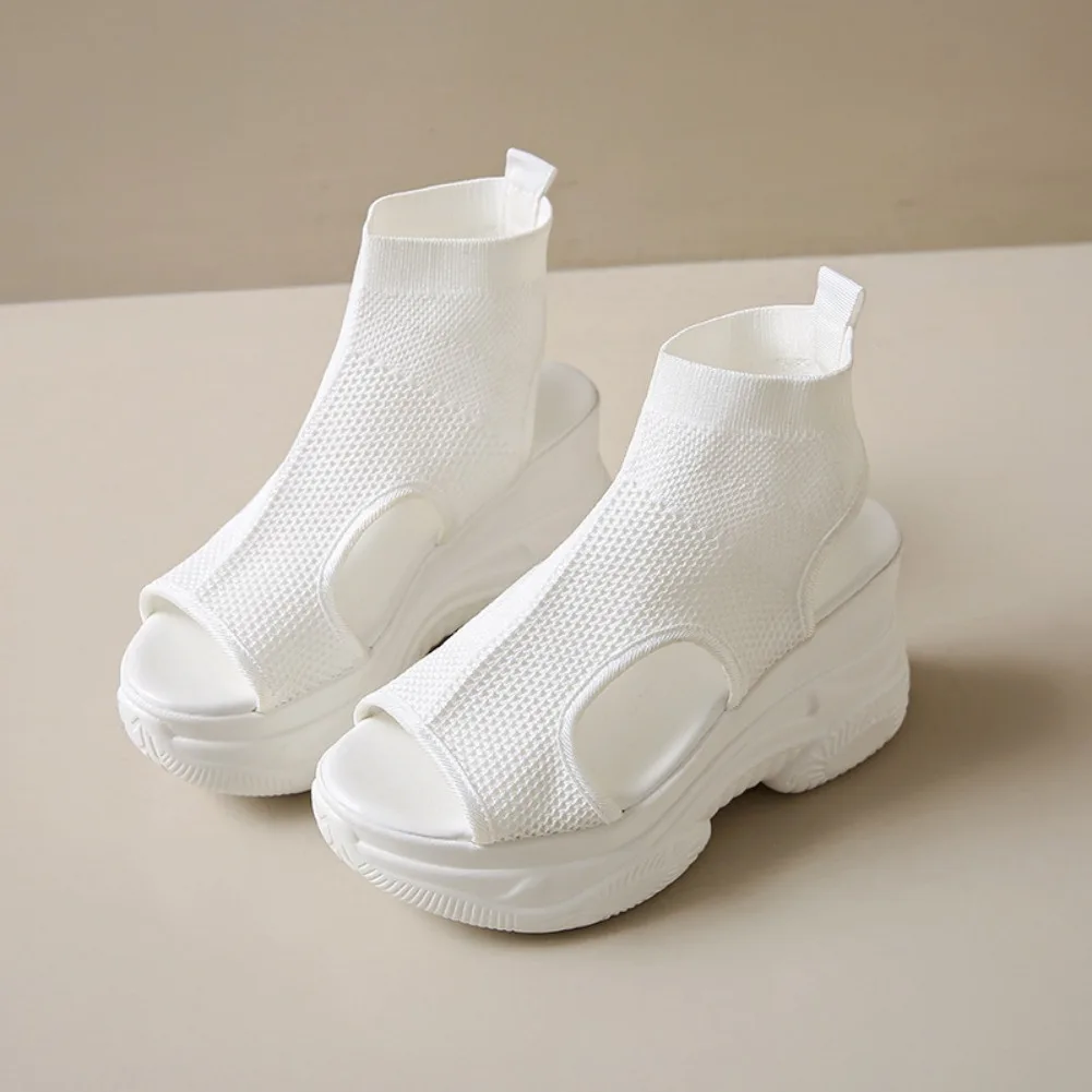 2025 New Summer Fashion Comfortable Round-toe Wedge Light Roman Sandals Non-slip Thick-soled Lace-up Casual Sneakers for Women