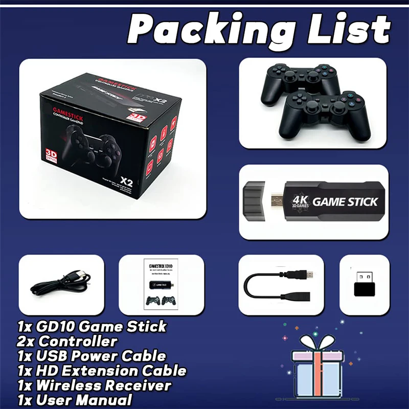 Game Stick GD10 Original X2 256G 50000 Games with Dual controller For Portable Retro TV Game Consoles Retro Video Game stick 4K