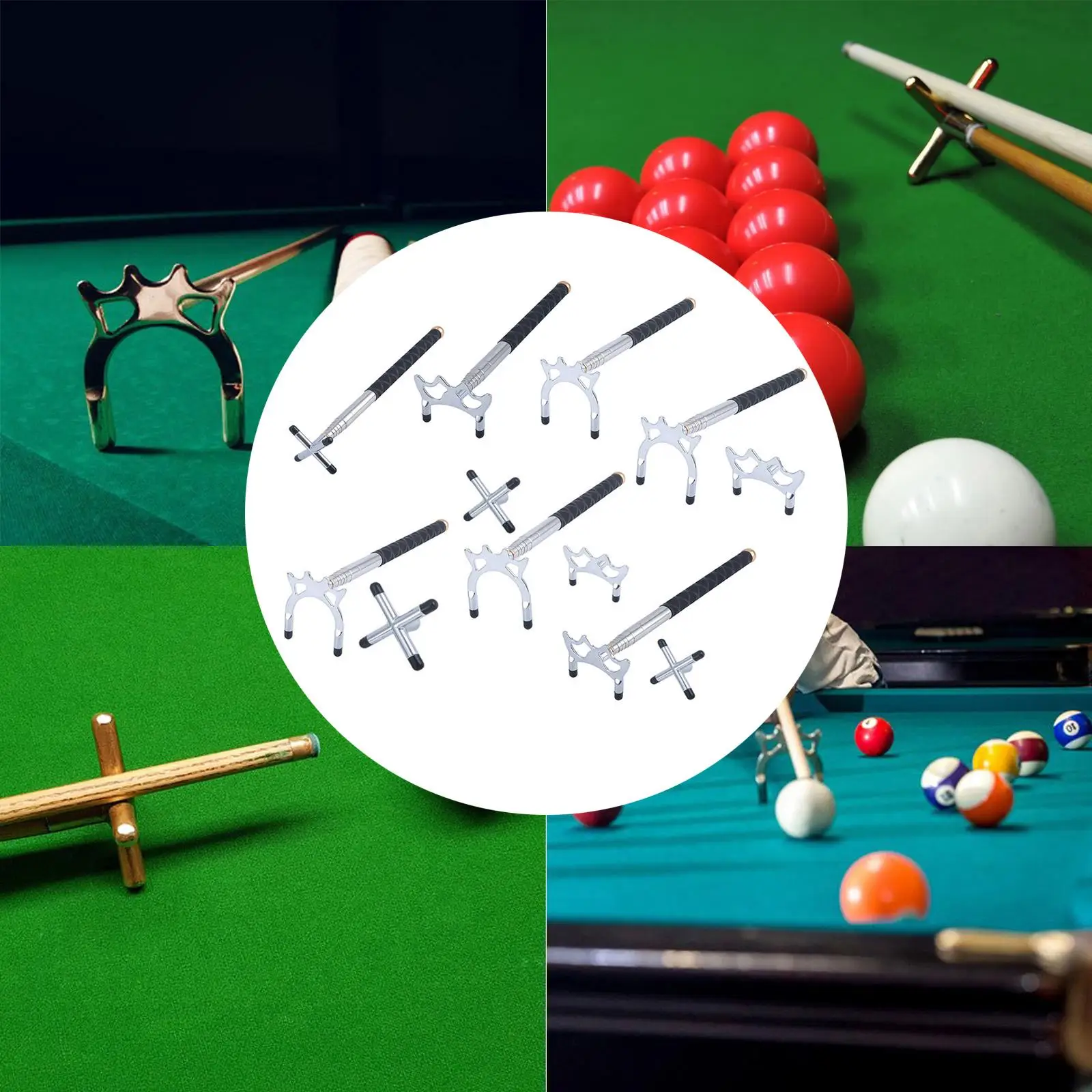 Extendable Billiards Cue Stick Bridge with Bridge Heads Stainless Steel Length Extends for Pool Table Training