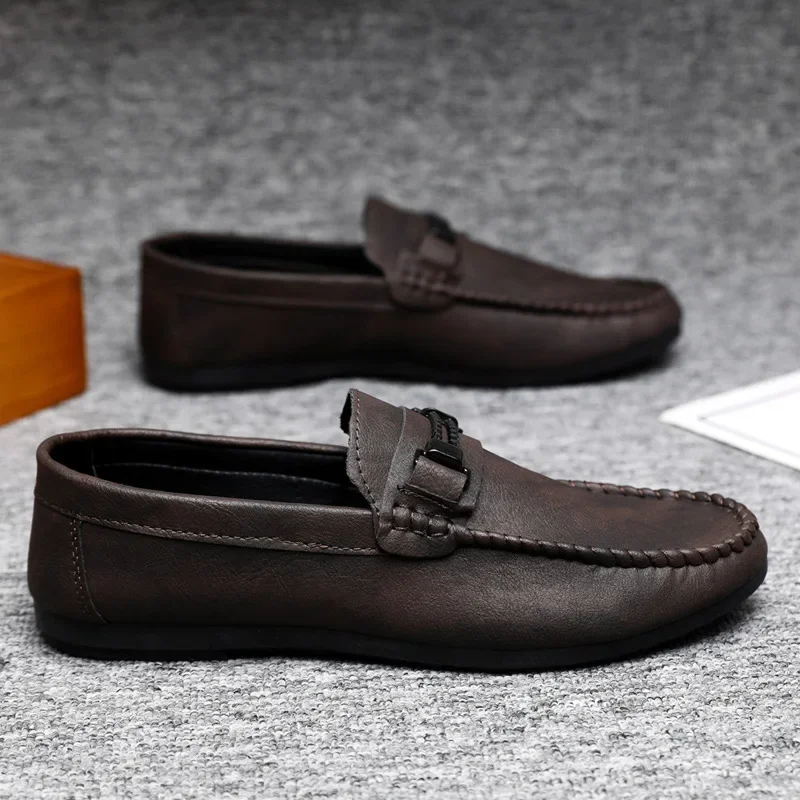 Men's Formal Summer Soft Sole Business Work Shoes Waterproof Lightweight Genuine Leather Loafers Flat Breathable